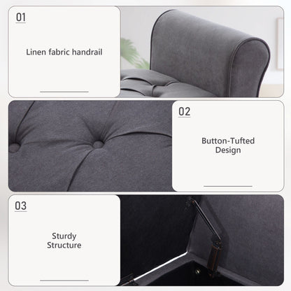 Panca contenitore imbottita, panca con braccioli, panca d'ingresso con piano ribaltabile trapuntato, 50,4 pollici