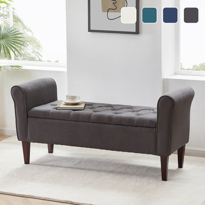 Panca contenitore imbottita, panca con braccioli, panca d'ingresso con piano ribaltabile trapuntato, 50,4 pollici