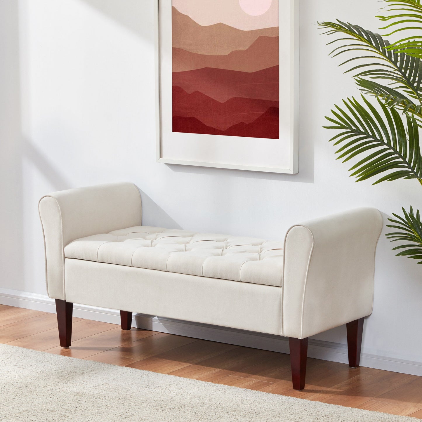 Panca contenitore imbottita, panca con braccioli, panca d'ingresso con piano ribaltabile trapuntato, 50,4 pollici