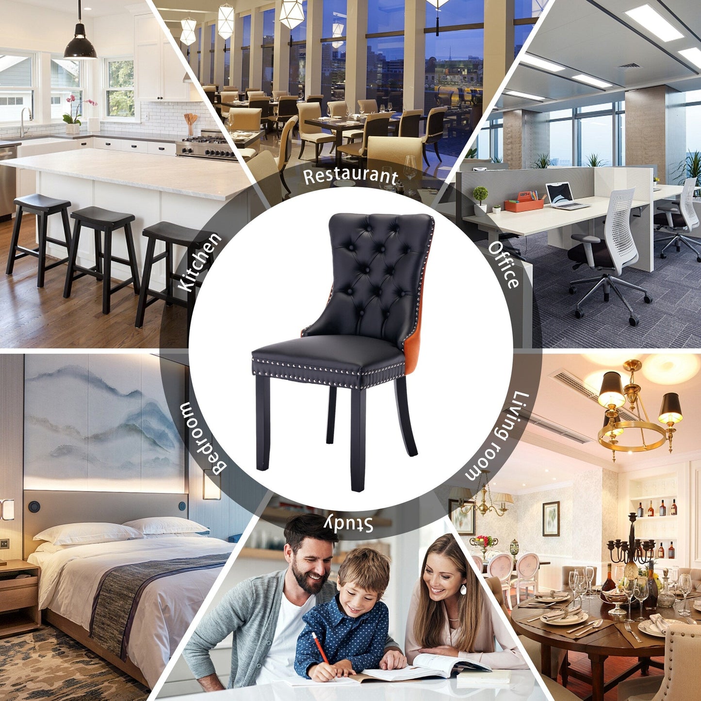 Sedia da pranzo imbottita in velluto trapuntato con gambe in legno massello, set da 6