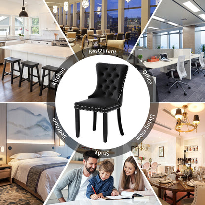 Sedia da pranzo imbottita in velluto trapuntato con gambe in legno massello, set da 6