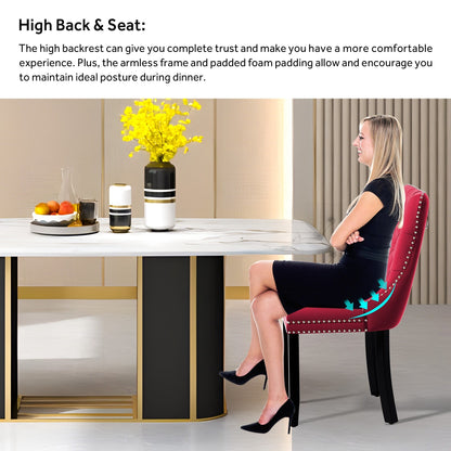 Sedia da pranzo imbottita in velluto trapuntato con gambe in legno massello, set da 6