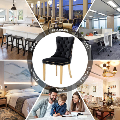 Sedia da pranzo imbottita in velluto trapuntato con gambe in legno massello, set da 6