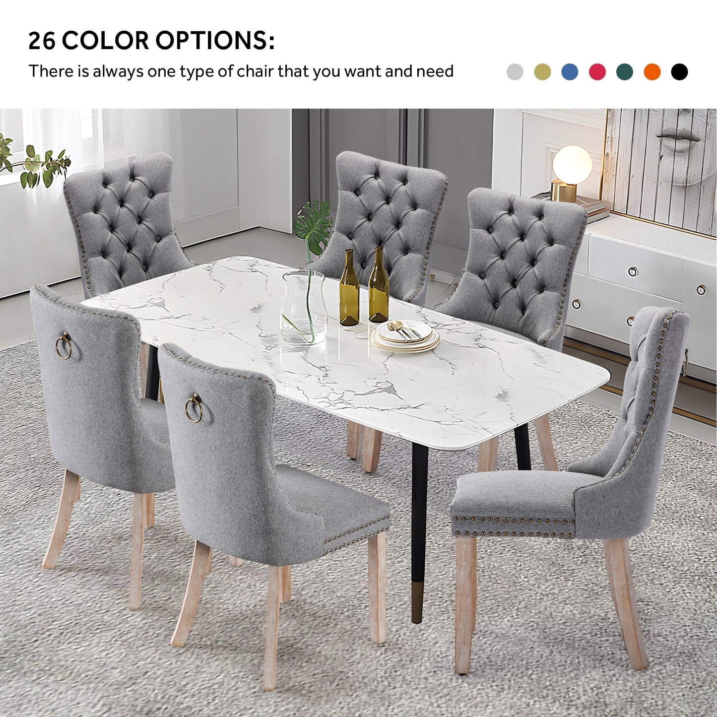 Sedia da pranzo imbottita in velluto trapuntato con gambe in legno massello, set da 6