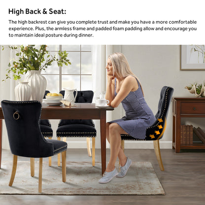 Sedia da pranzo imbottita in velluto trapuntato con gambe in legno massello, set da 6