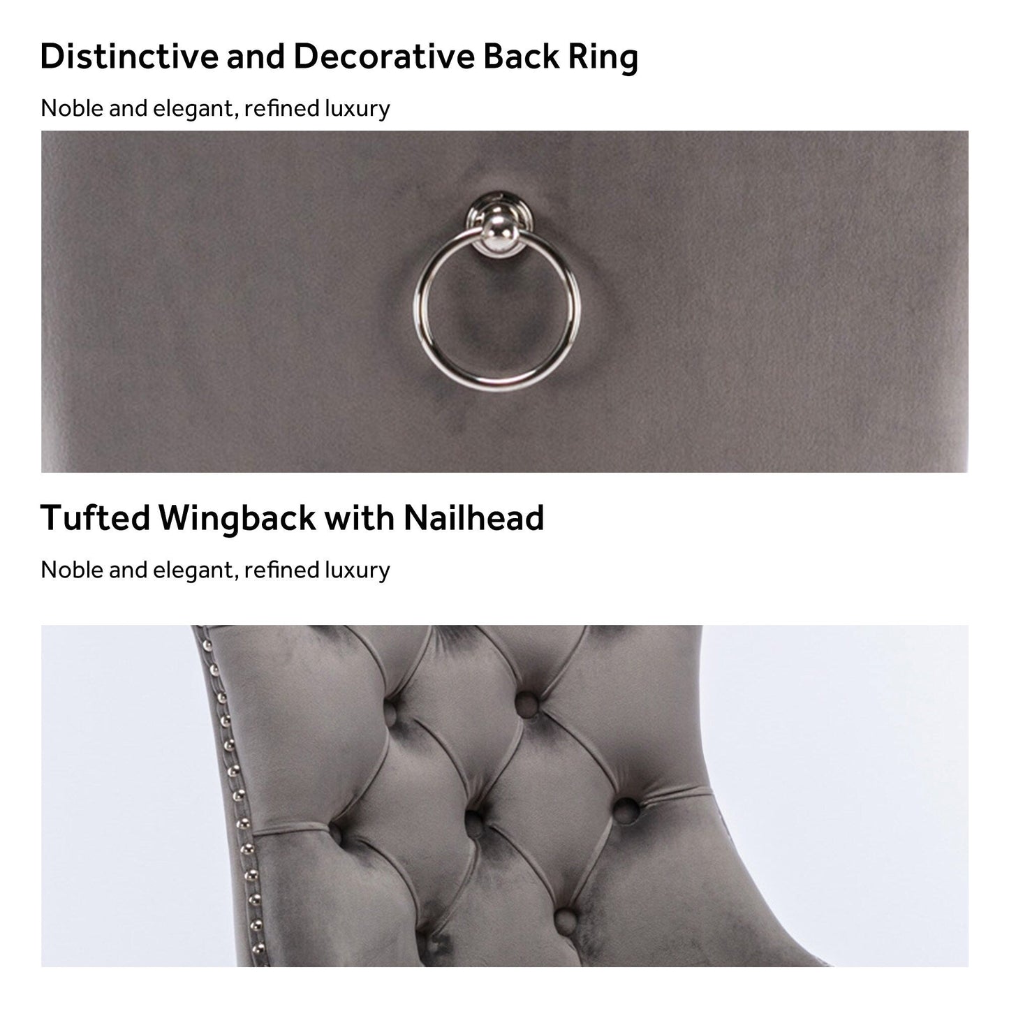 Sedia da pranzo imbottita in velluto trapuntato con gambe in legno massello, set da 6