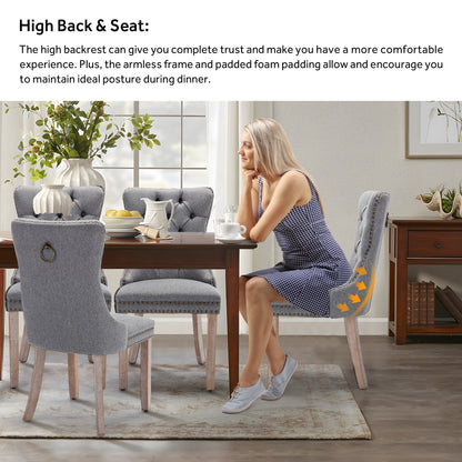 Sedia da pranzo imbottita in velluto trapuntato con gambe in legno massello, set da 6