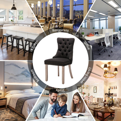 Sedia da pranzo imbottita in velluto trapuntato con gambe in legno massello, set da 6