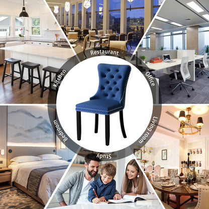 Sedia da pranzo imbottita in velluto trapuntato con gambe in legno massello, set da 6