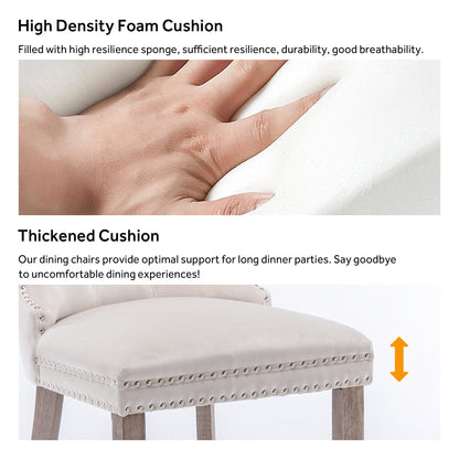 Sedia da pranzo imbottita in velluto trapuntato con gambe in legno massello, set da 6