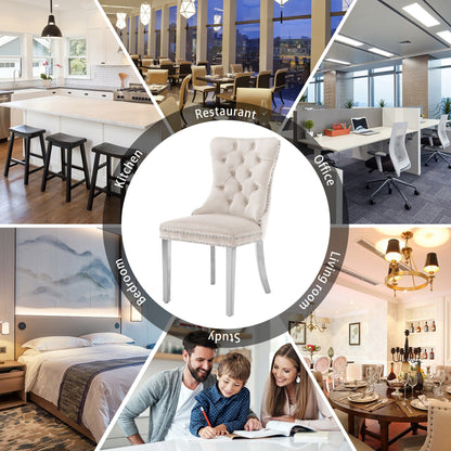 Sedia da pranzo imbottita in velluto trapuntato con gambe in legno massello, set da 6