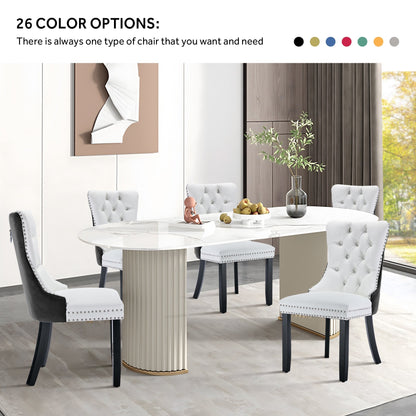 Sedia da pranzo imbottita in velluto trapuntato con gambe in legno massello, set da 6