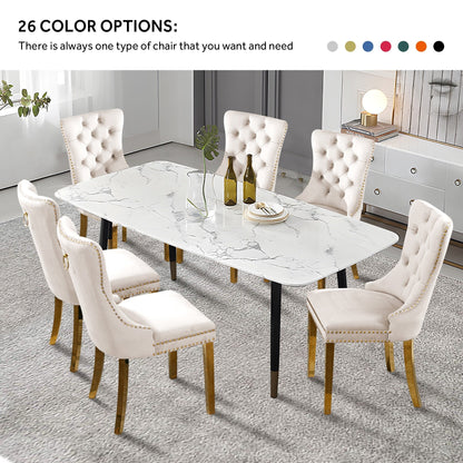 Sedia da pranzo imbottita in velluto trapuntato con gambe in legno massello, set da 6