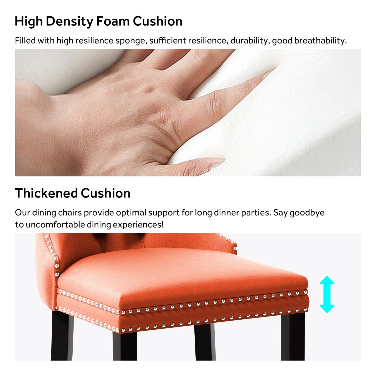 Sedia da pranzo imbottita in velluto trapuntato con gambe in legno massello, set da 6