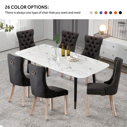 Sedia da pranzo imbottita in velluto trapuntato con gambe in legno massello, set da 6