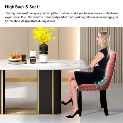 Sedia da pranzo imbottita in velluto trapuntato con gambe in legno massello, set da 6