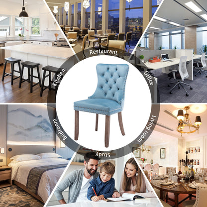 Sedia da pranzo imbottita in velluto trapuntato con gambe in legno massello, set da 6