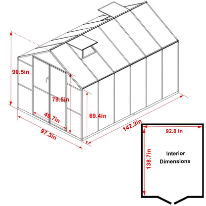 Kit serra da giardino in alluminio VEIKOUS con tetto regolabile e porta con serratura, grigio