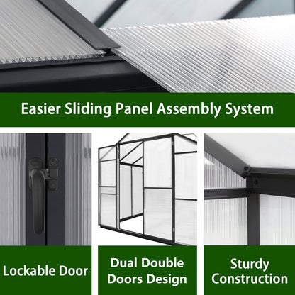 Kit serra da giardino in alluminio VEIKOUS con tetto regolabile e porta con serratura, grigio