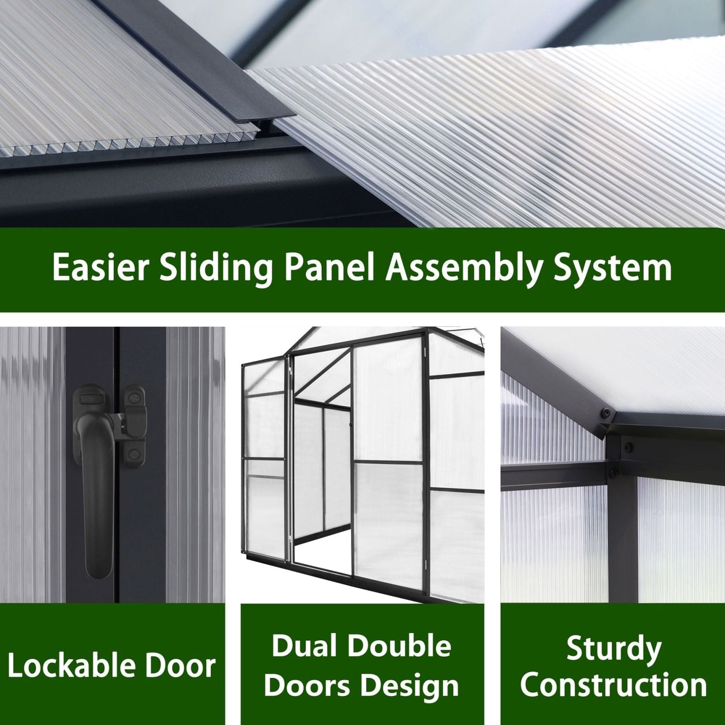 Kit serra da giardino in alluminio VEIKOUS con tetto regolabile e porta con serratura, grigio