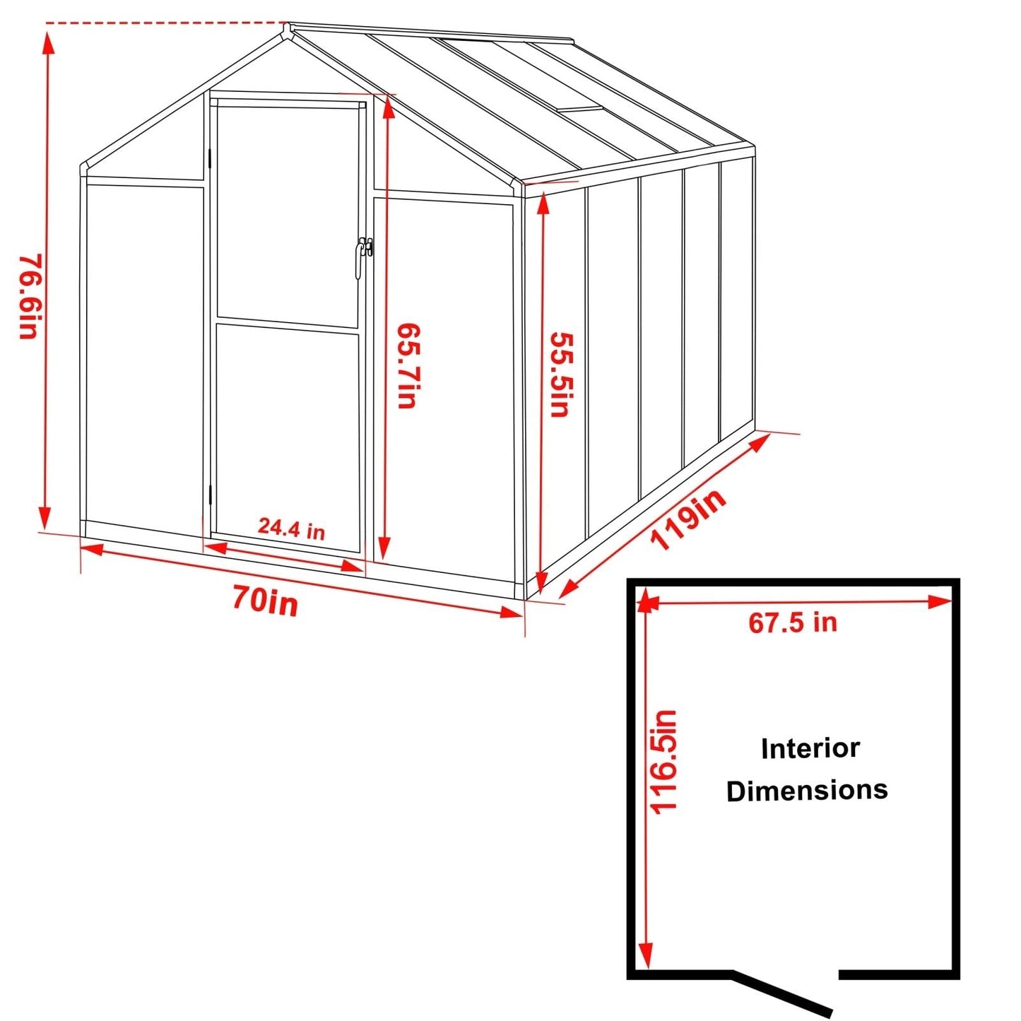 Kit serra da giardino in alluminio VEIKOUS con tetto regolabile e porta con serratura, grigio