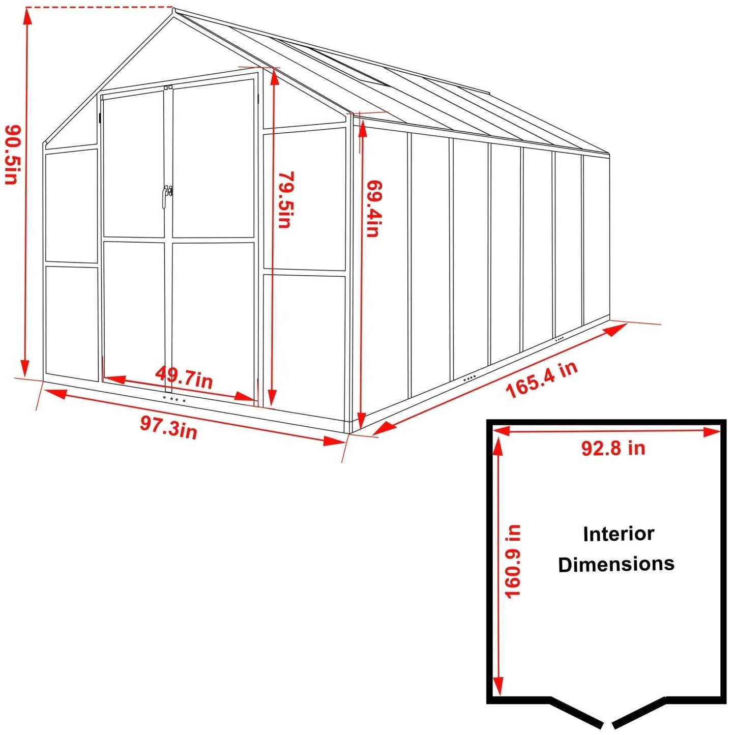 Kit serra da giardino in alluminio VEIKOUS con tetto regolabile e porta con serratura, grigio