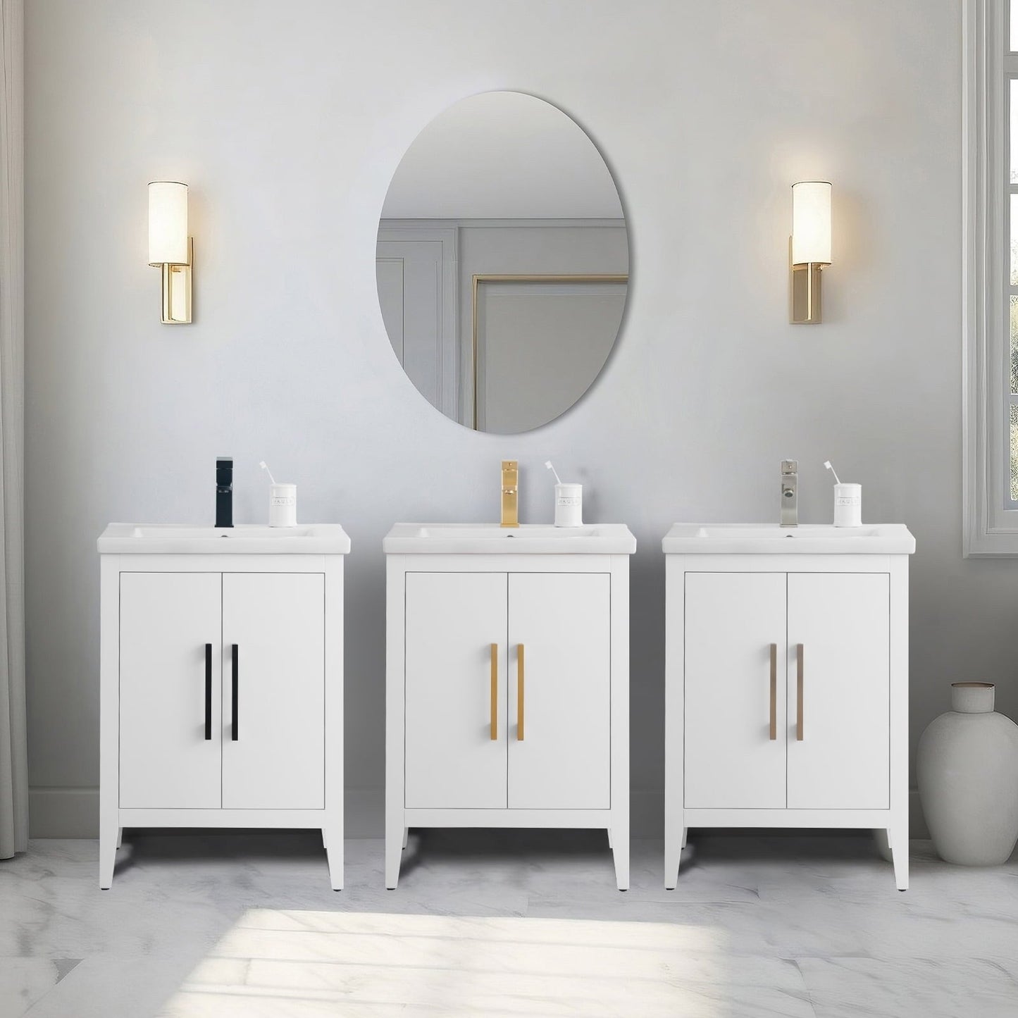 Mobiletto per lavabo da bagno Vanity Art 20 o 24 o 30 con piano in ceramica