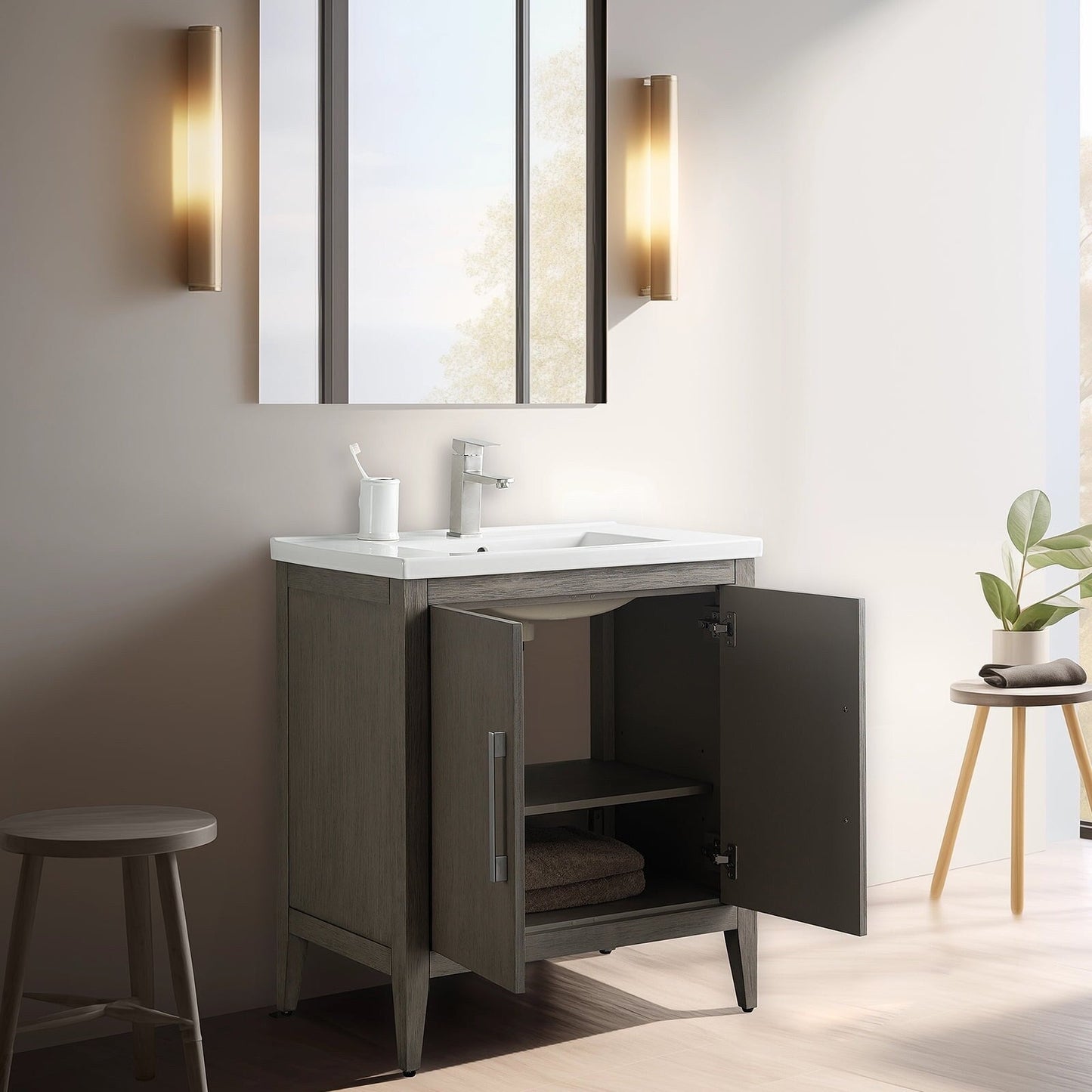 Mobiletto per lavabo da bagno Vanity Art 20 o 24 o 30 con piano in ceramica