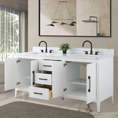 Mobiletto per lavabo da bagno Vanity Art 72 con doppio lavabo e piano in marmo ingegnerizzato