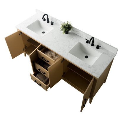 Mobiletto per lavabo da bagno Vanity Art 72 con doppio lavabo e piano in marmo ingegnerizzato