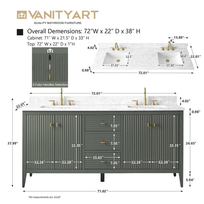 Mobiletto per lavabo da bagno Vanity Art 72 con doppio lavabo e piano in marmo ingegnerizzato