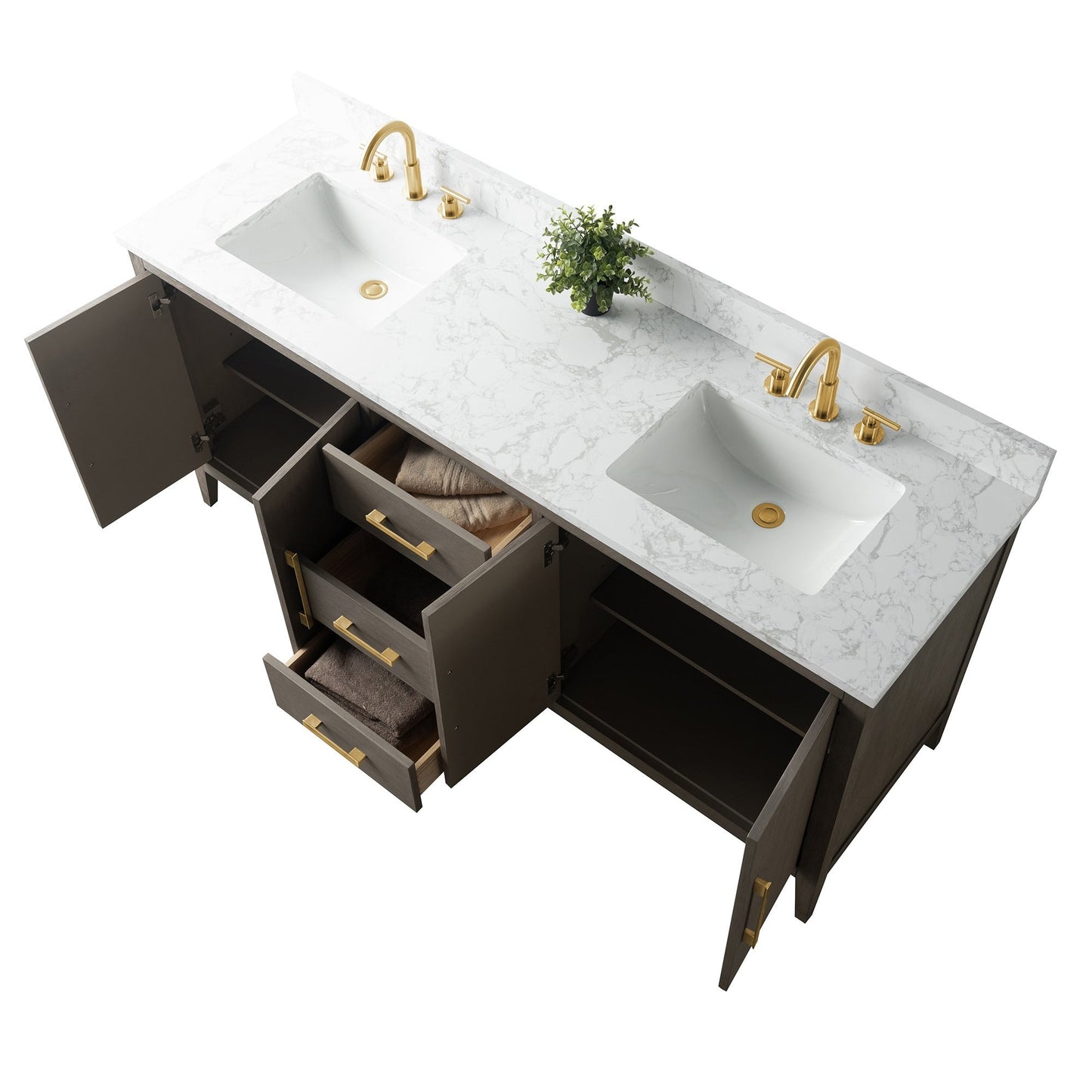 Mobiletto per lavabo da bagno Vanity Art 72 con doppio lavabo e piano in marmo ingegnerizzato