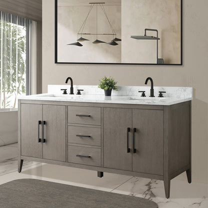 Mobiletto per lavabo da bagno Vanity Art 72 con doppio lavabo e piano in marmo ingegnerizzato