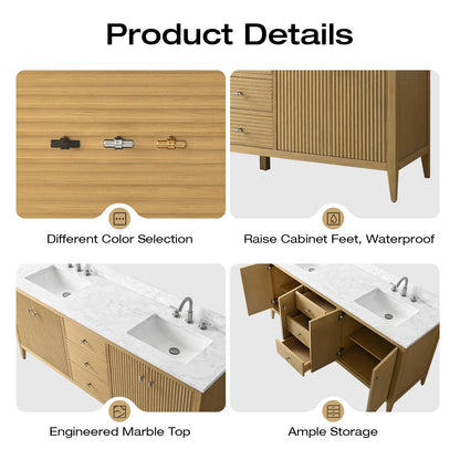 Mobiletto per lavabo da bagno Vanity Art 72 con doppio lavabo e piano in marmo ingegnerizzato