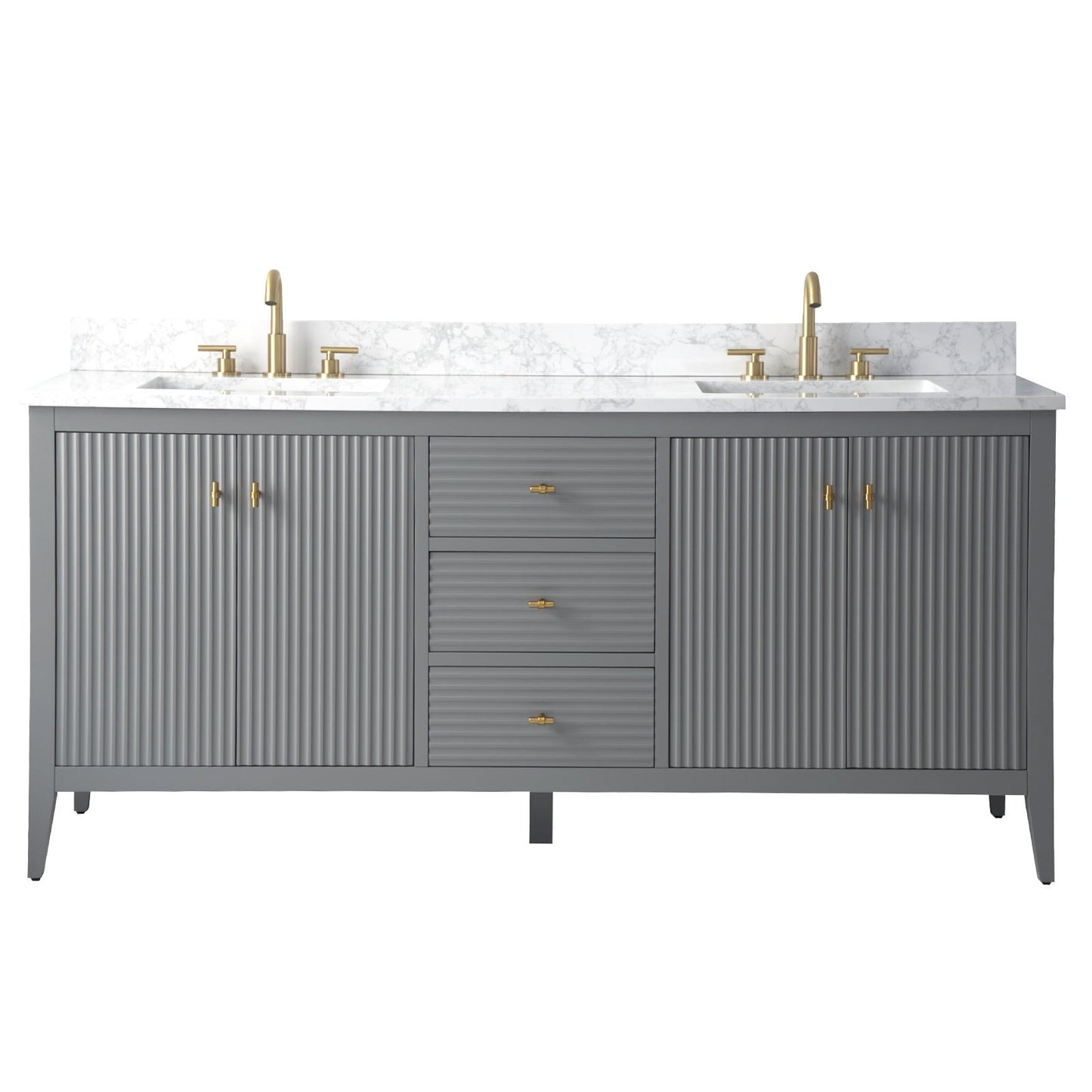 Mobiletto per lavabo da bagno Vanity Art 72 con doppio lavabo e piano in marmo ingegnerizzato