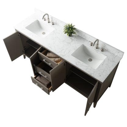 Mobiletto per lavabo da bagno Vanity Art 72 con doppio lavabo e piano in marmo ingegnerizzato