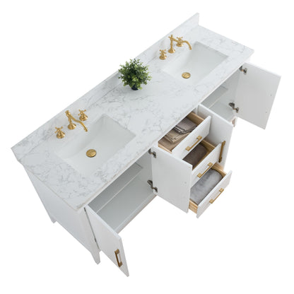 Mobiletto per lavabo da bagno Vanity Art 72 con doppio lavabo e piano in marmo ingegnerizzato