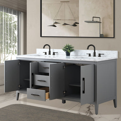 Mobiletto per lavabo da bagno Vanity Art 72 con doppio lavabo e piano in marmo ingegnerizzato
