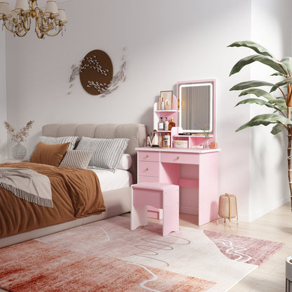 Set da toeletta con specchio e lampada, tavolo da trucco per la casa con sgabello