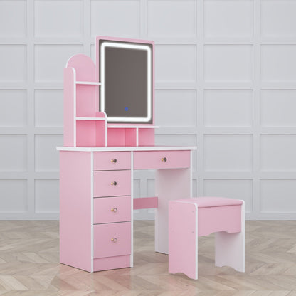 Set da toeletta con specchio e lampada, tavolo da trucco per la casa con sgabello