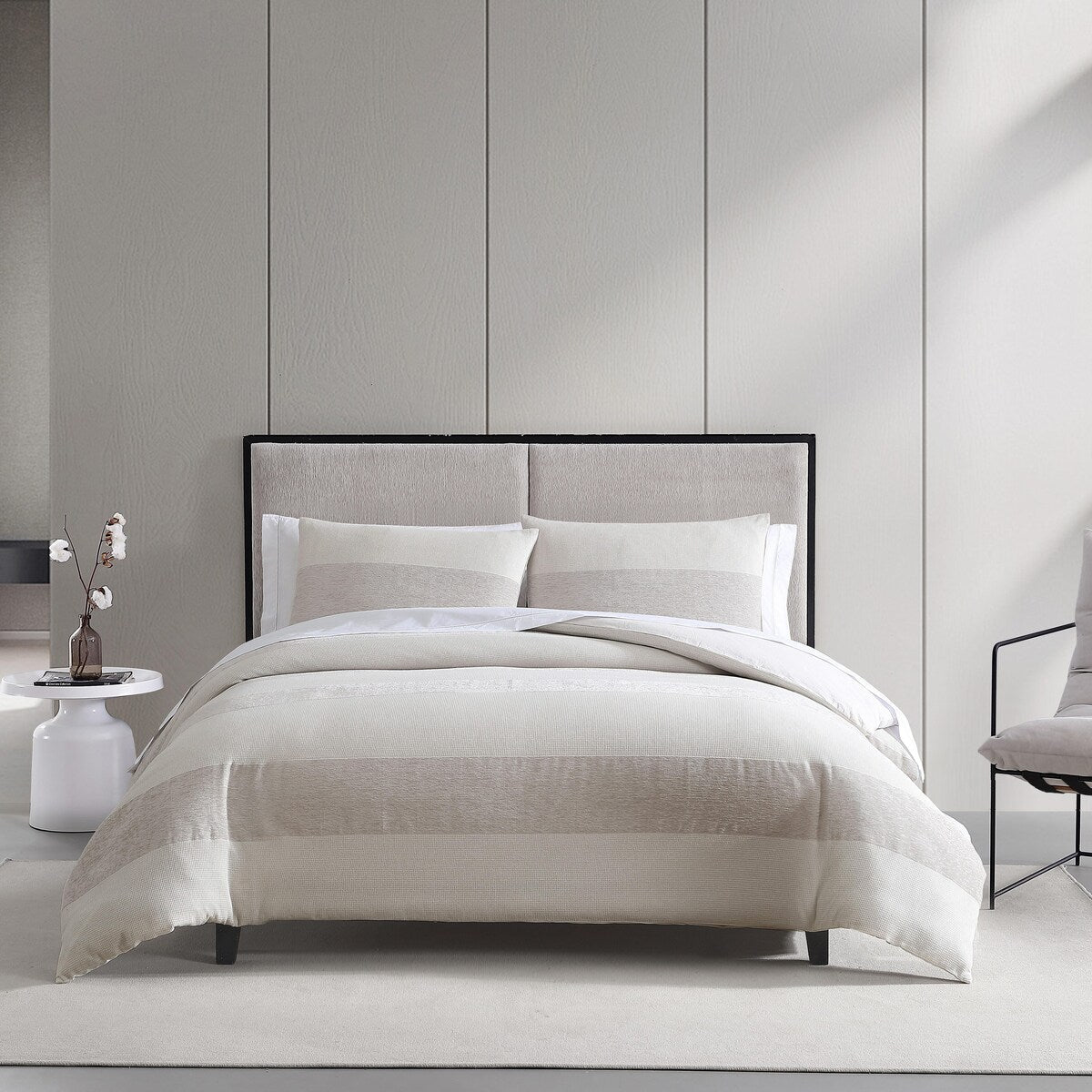 Set copripiumino beige a righe in ciniglia Vera Wang