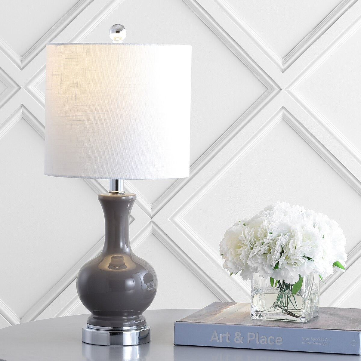 Lampada da tavolo a LED in vetro/metallo Vermont 22, bianca (set da 2) di JONATHAN Y