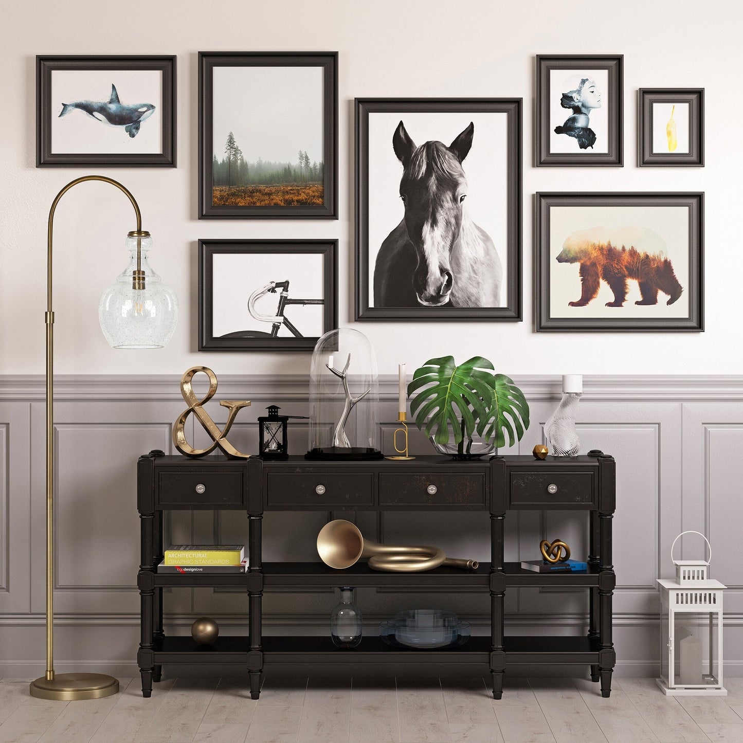 Lampada da terra ad arco Verona con paralume in vetro