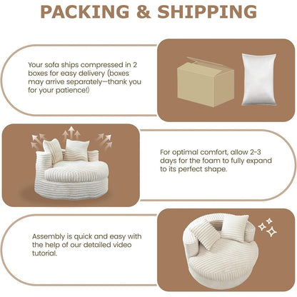 WOWMAX 47 Poltrona Chaise Longue Rotonda da Interno, Divano da Pavimento Imbottito in Velluto a Coste, Poltrona Letto Oversize con 2 Cuscini