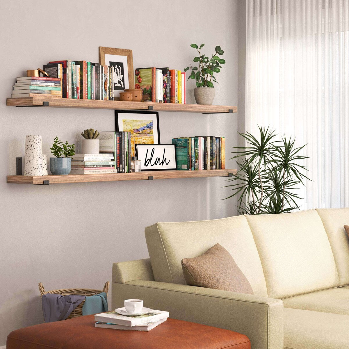 Wallniture Forte 72 in Mensole sospese, 2 pezzi, bruciato, legno