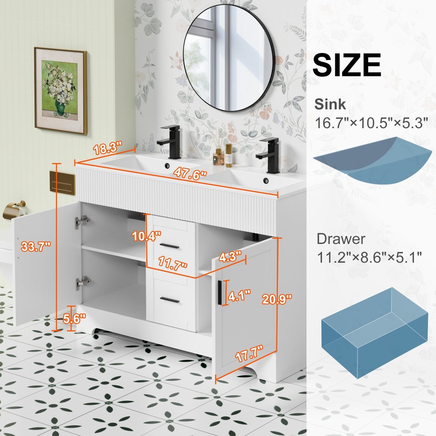 Mobile bagno Wavy Line 30/36/48 con lavabo e rubinetto