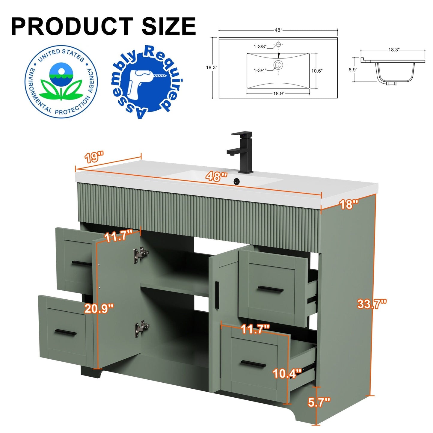 Mobile bagno Wavy Line 30/36/48 con lavabo e rubinetto