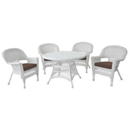 Set da pranzo in vimini bianco in resina da 5 pezzi