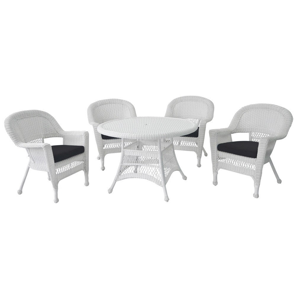 Set da pranzo in vimini bianco in resina da 5 pezzi