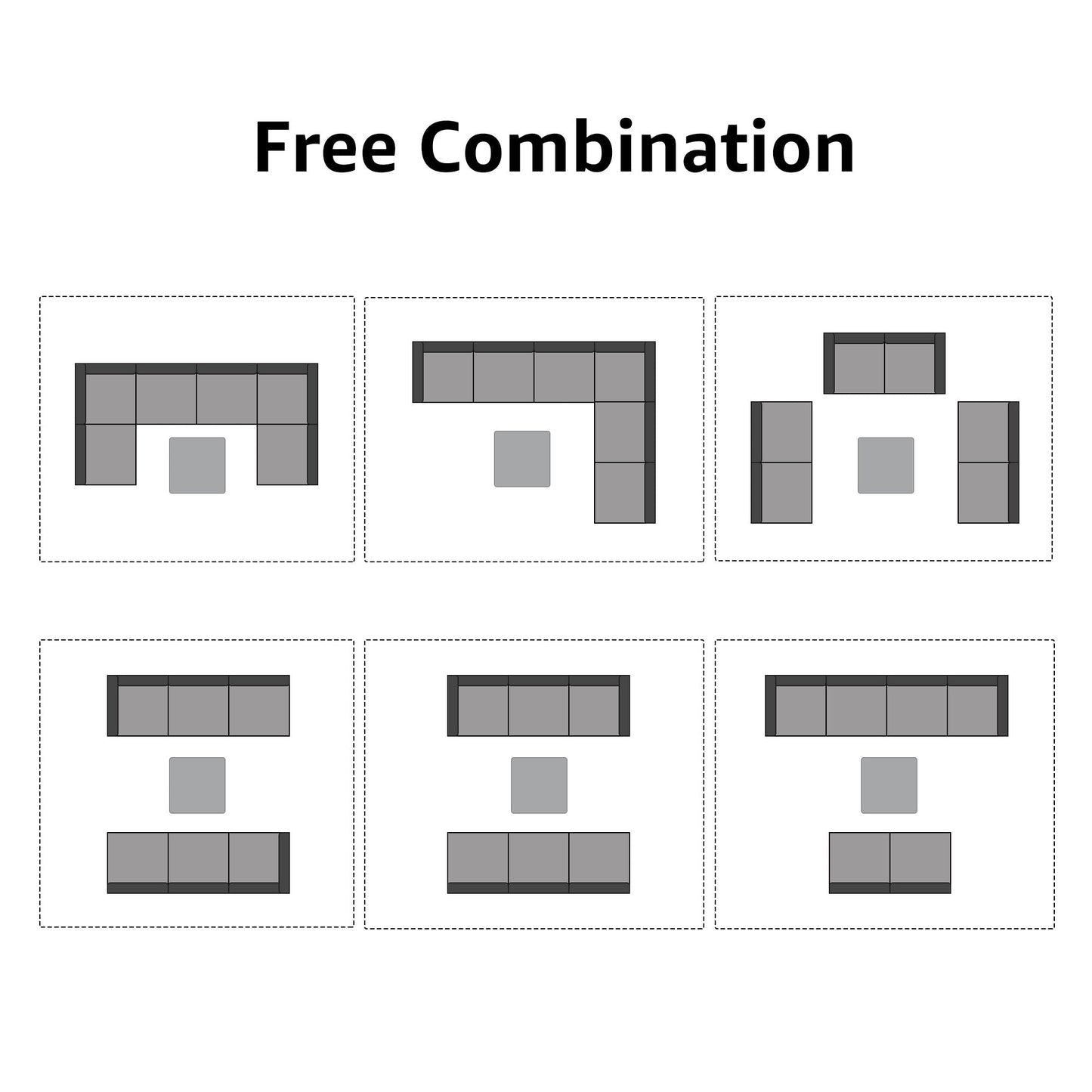 Set di divani componibili imbottiti da esterno in vimini/acciaio da 7 pezzi